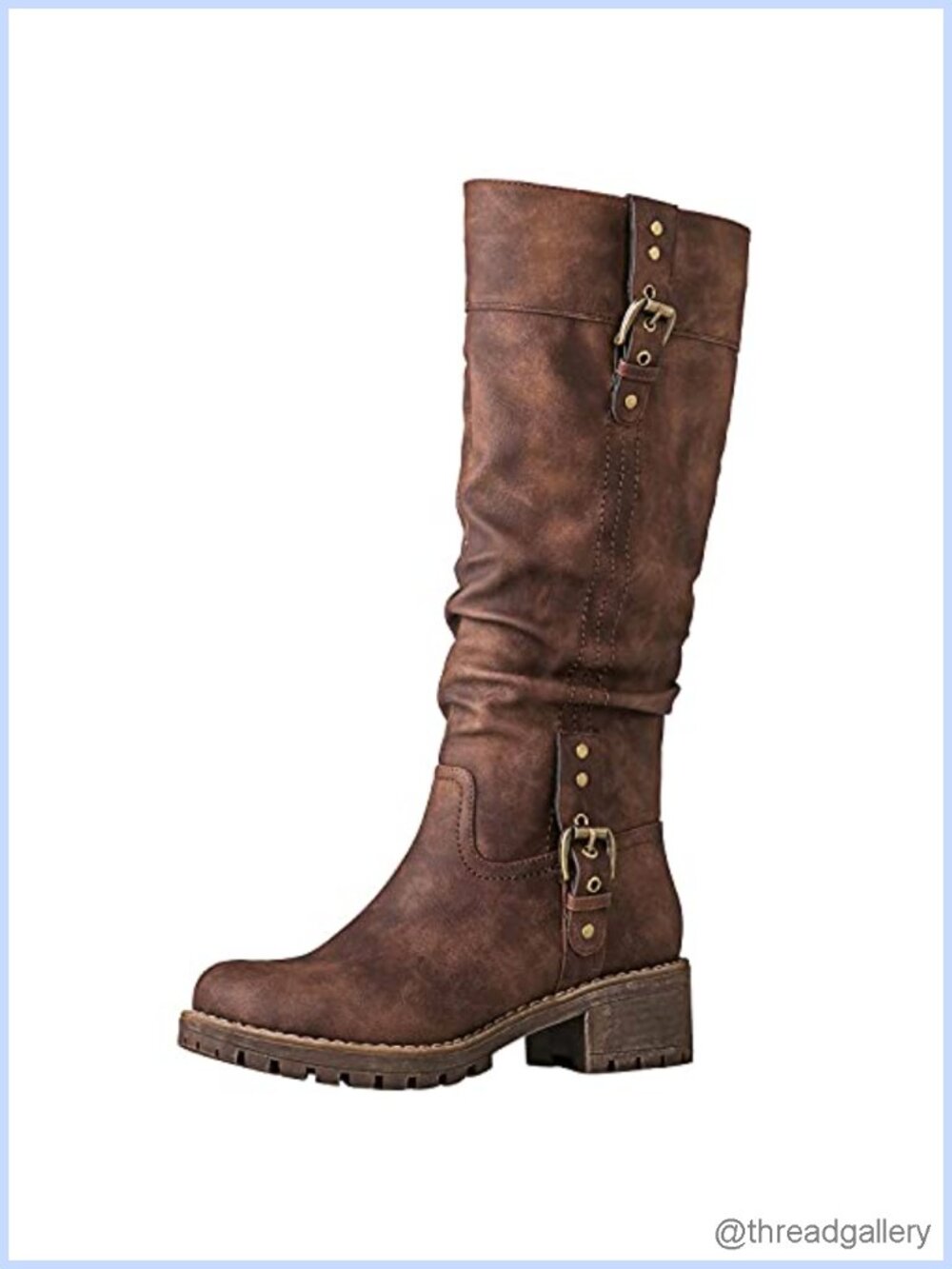 Women's Knee-High Riding Boots Faux Leather Chunky Low Heel Side Zipper